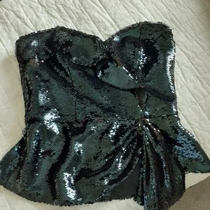 NWT Parker Sequin Strapless Sweetheart Peplum Top